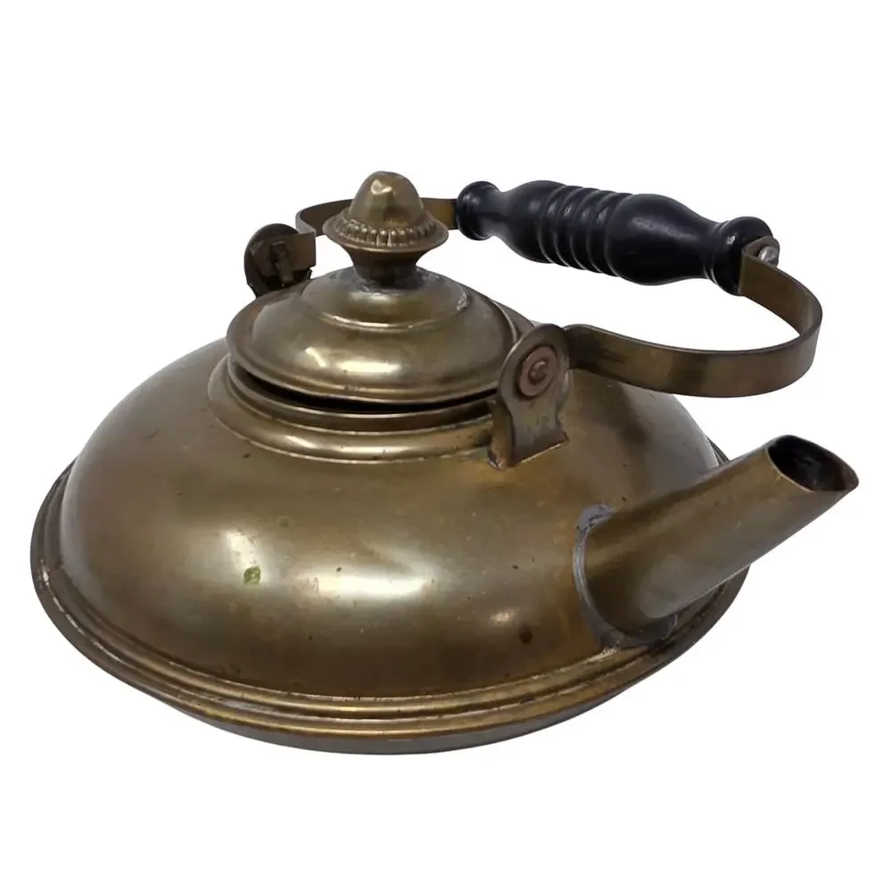 Vintage Brass Tea Kettle Wooden Handle Decorative Tin-Lined Small Teapot